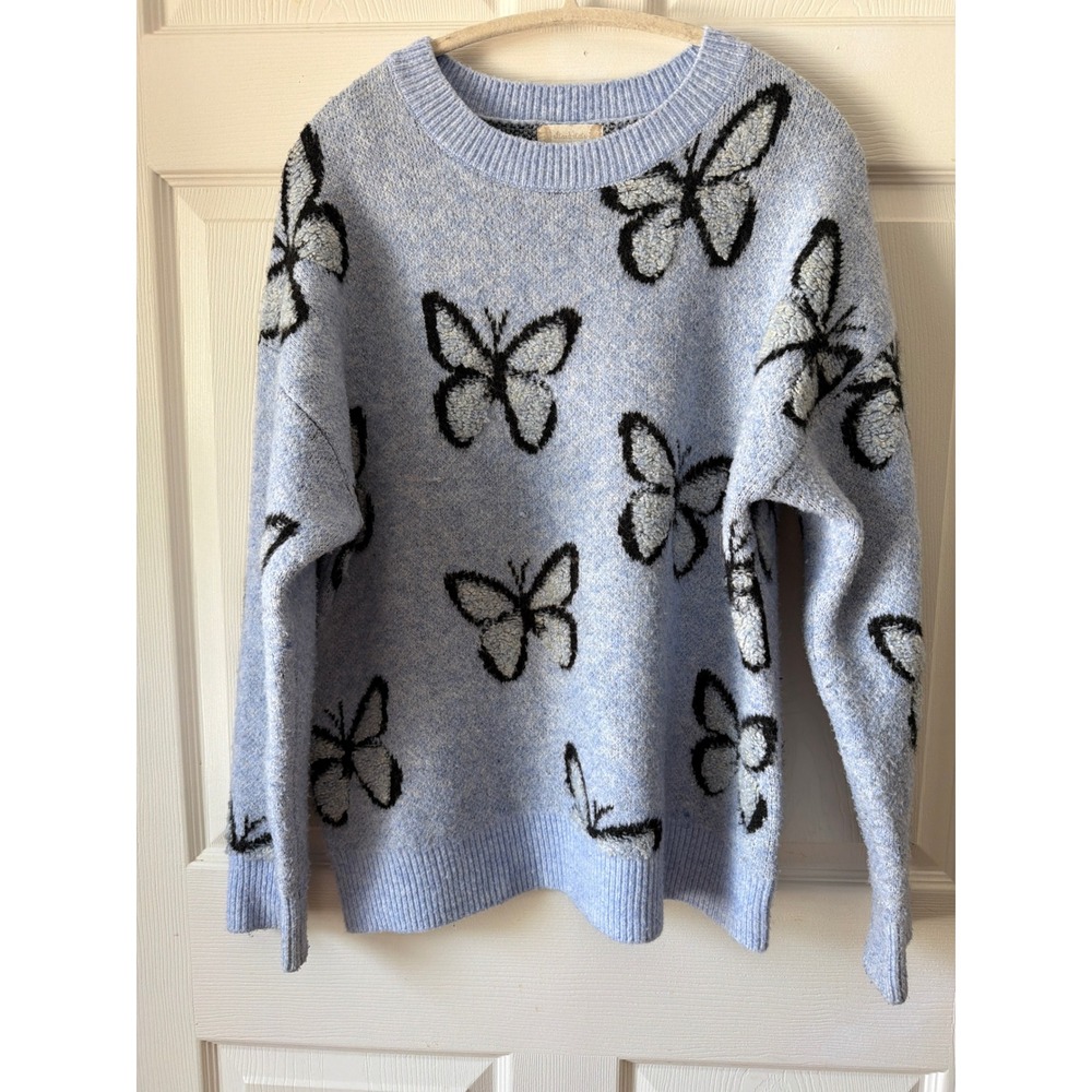 Altar'd State Butterfly Sweater Women XS Blue Oversized Knit Pullover Fairycore